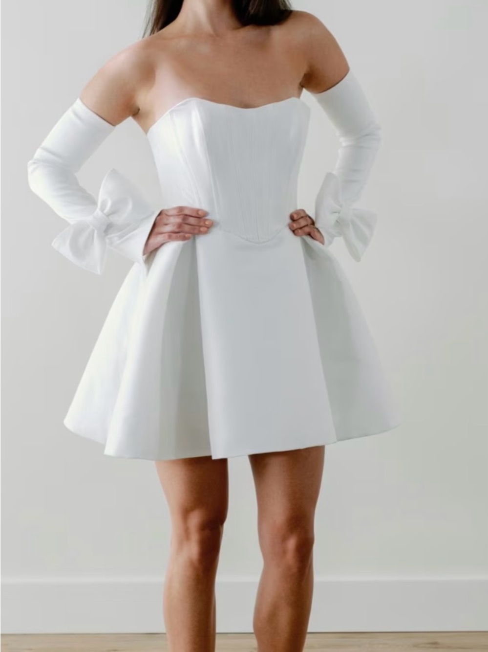 Epic by Watters Strapless White Wedding Dress with Bow Sleeve